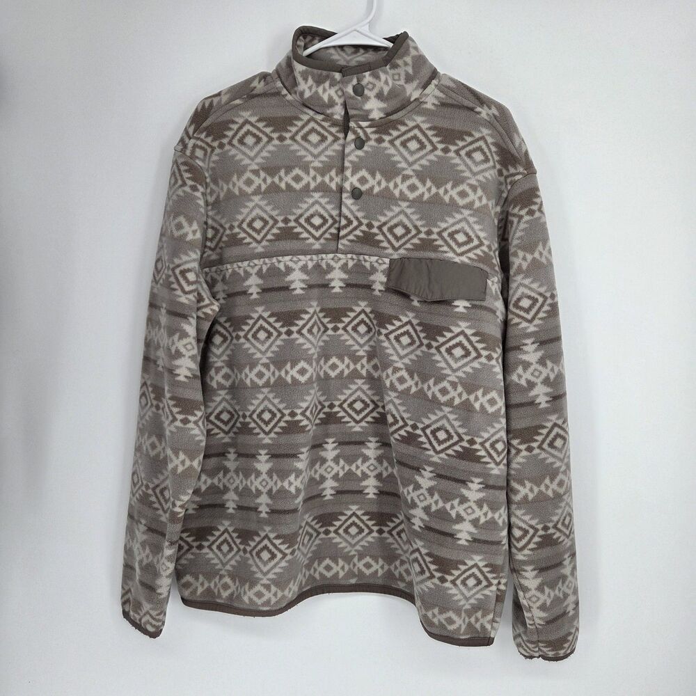 Southern Grit Pullover Adult Lg Beige Aztec Geometric Fleece 1/4 Snap Western